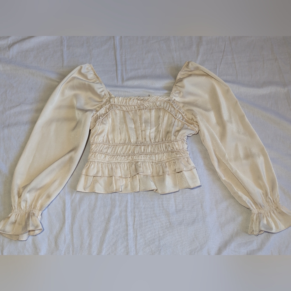 Greylin Anthropologie Peasant Ruffled Peplum Smocked Milkmaid Blouse NWOT Sz S